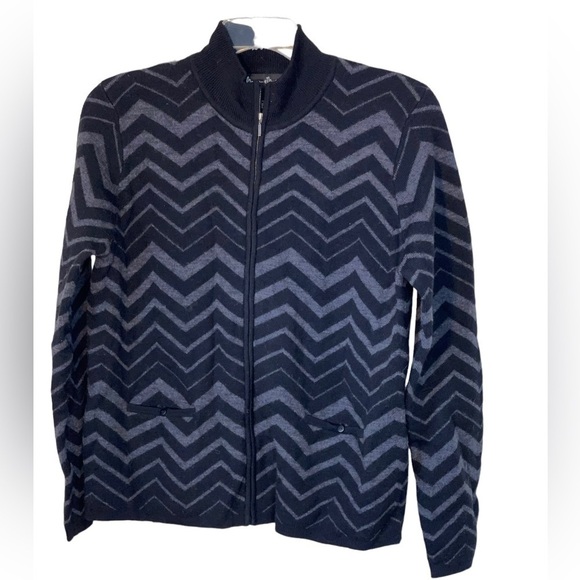 NWOT-Mercer & Madison 100% Merino Wool, Chevron Pattern, full zip Sweater XL - Picture 2 of 8
